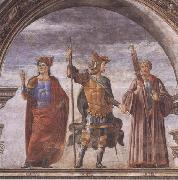 Sandro Botticelli Domenico Ghirlandaio and Assistants,The Roman heroes Decius Mure,Scipio and Cicero oil